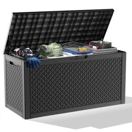 Front. Chery Life - 125 Gallon Outdoor Storage Lockable Deck Box for Patio Cushion, Garden Tools - Black.