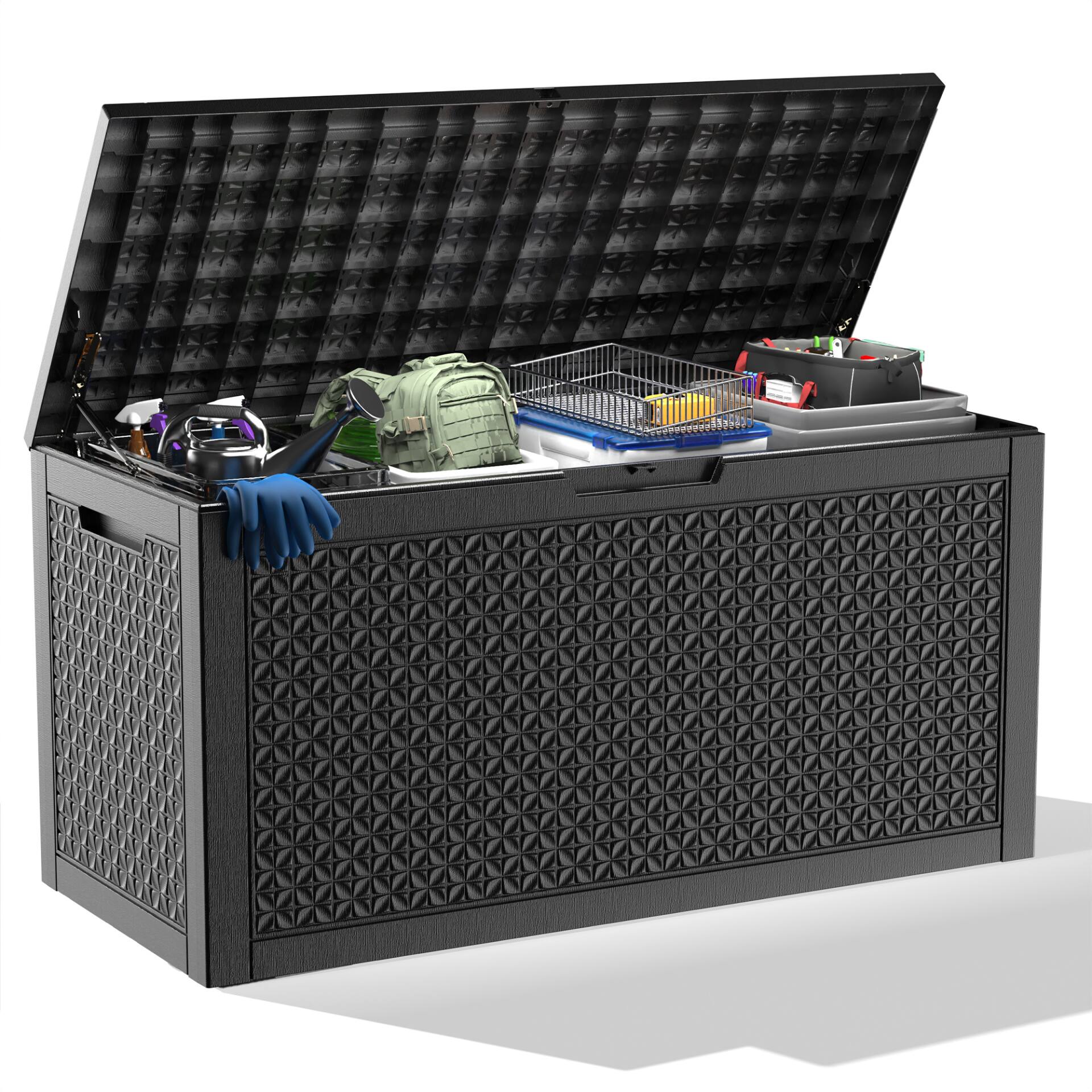 Front. Chery Life - 125 Gallon Outdoor Storage Lockable Deck Box for Patio Cushion, Garden Tools - Black.