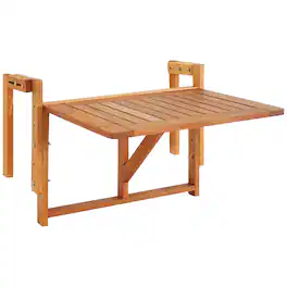 Sunnydaze - Meranti Folding Balcony Railing Table - Brown