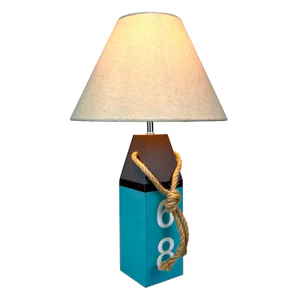 Front. Things2Die4 - Coastal Blue Buoy Table Lamp 19.5" Nautical Beach Decor with Shade - Blue.