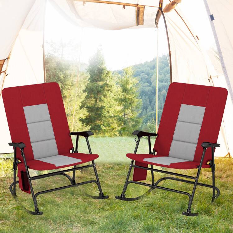 Angle. Mondawe - Foldable Rocking Padded Portable Camping Chair with Backrest and Armrest - Red.