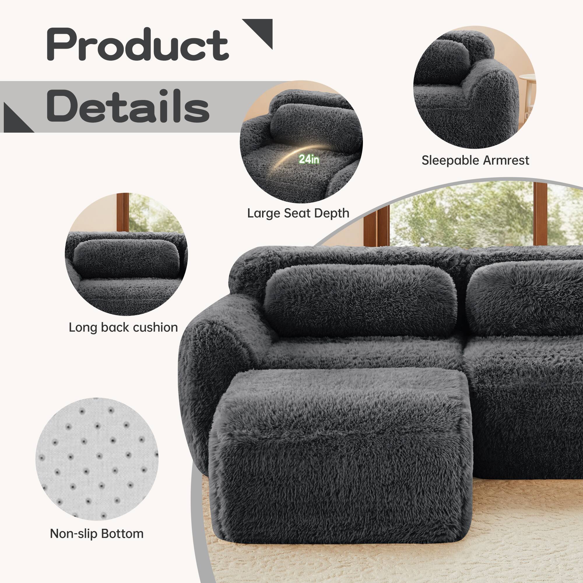 Product Details

- 24in
- Large Seat Depth
- Sleepable Armrest
- Long back cushion
- Non-slip Bottom