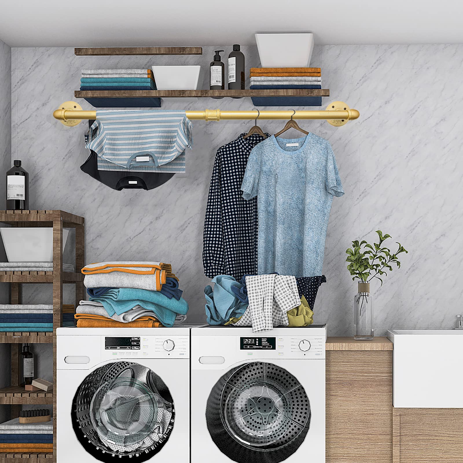 Alt View 3. Refined Abode Design - 48" Wall Mounted Clothes Rack Industrial Pipe Iron Garment Bar Heavy-duty Detachable Clothing Rod Multi-pur... - 48'' 1 Pcs.