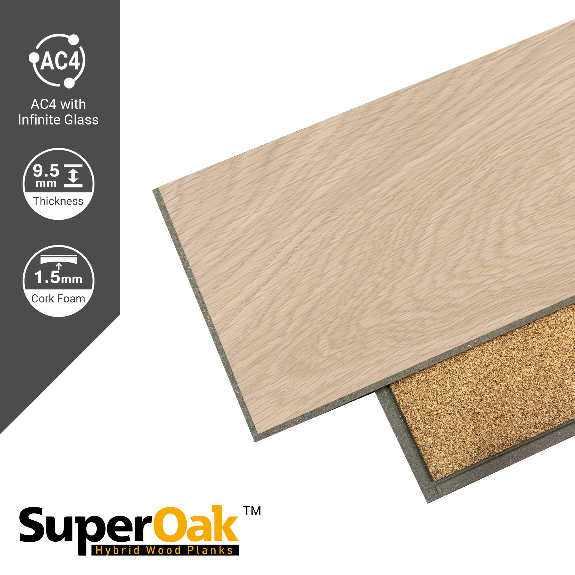 AC4 with Infinite Glass  
9.5 mm Thickness  
1.5 mm Cork Foam  
SuperOak™ Hybrid Wood Planks