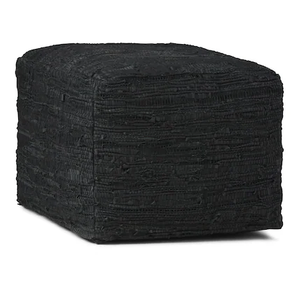 Front. Simpli Home - Fredrik Square Pouf - Black.