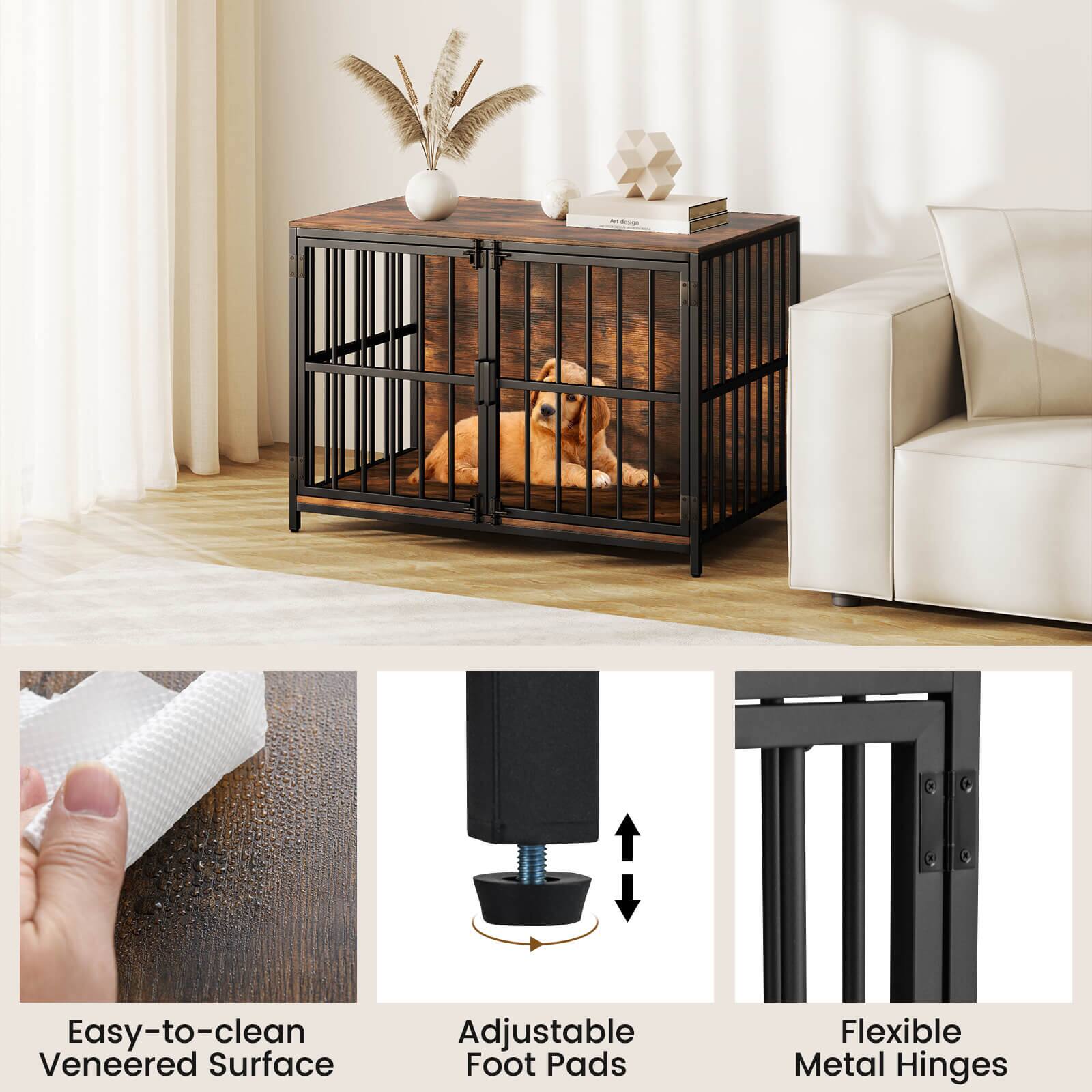 Easy-to-clean Veneered Surface  
Adjustable Foot Pads  
Flexible Metal Hinges