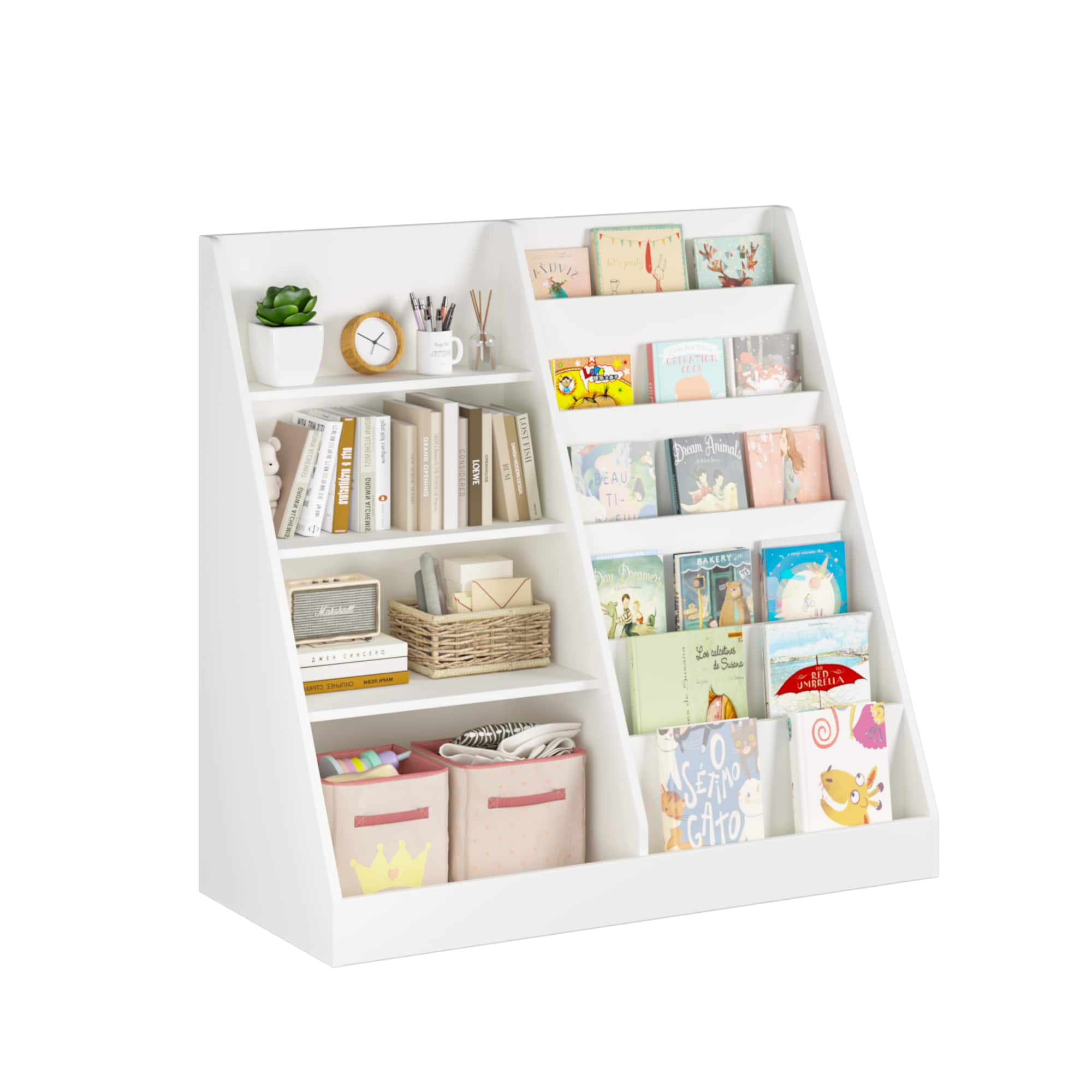 Spaco - Kids Bookshelf and Toy Organizer, 4-Tier Wooden Storage with Display for Playroom Nursery - White