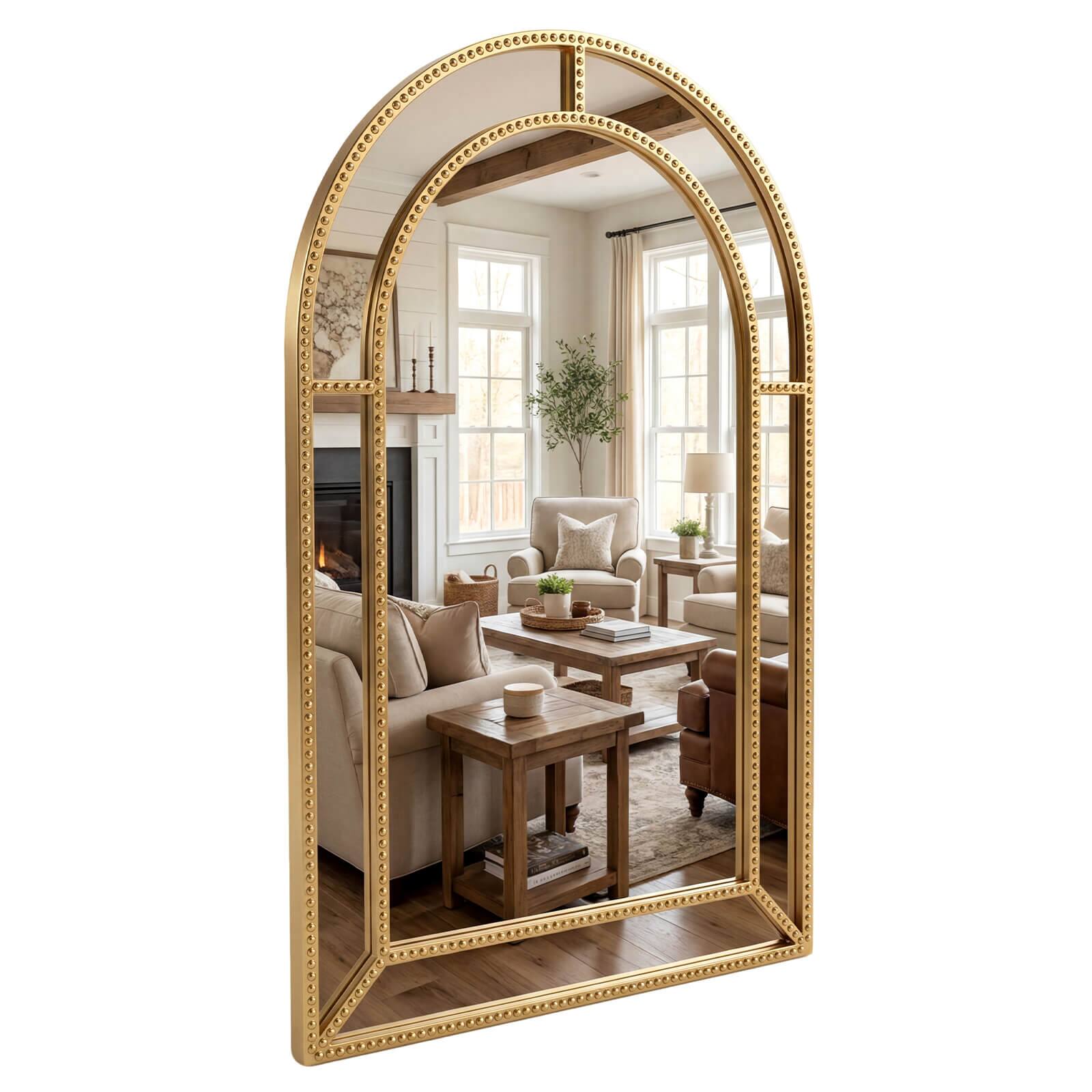 Alt View 9. Costway - Costway 36" x 24" Gold Arched Wall Mirror with Beaded Frame for Living Room, Entryway - Gold.