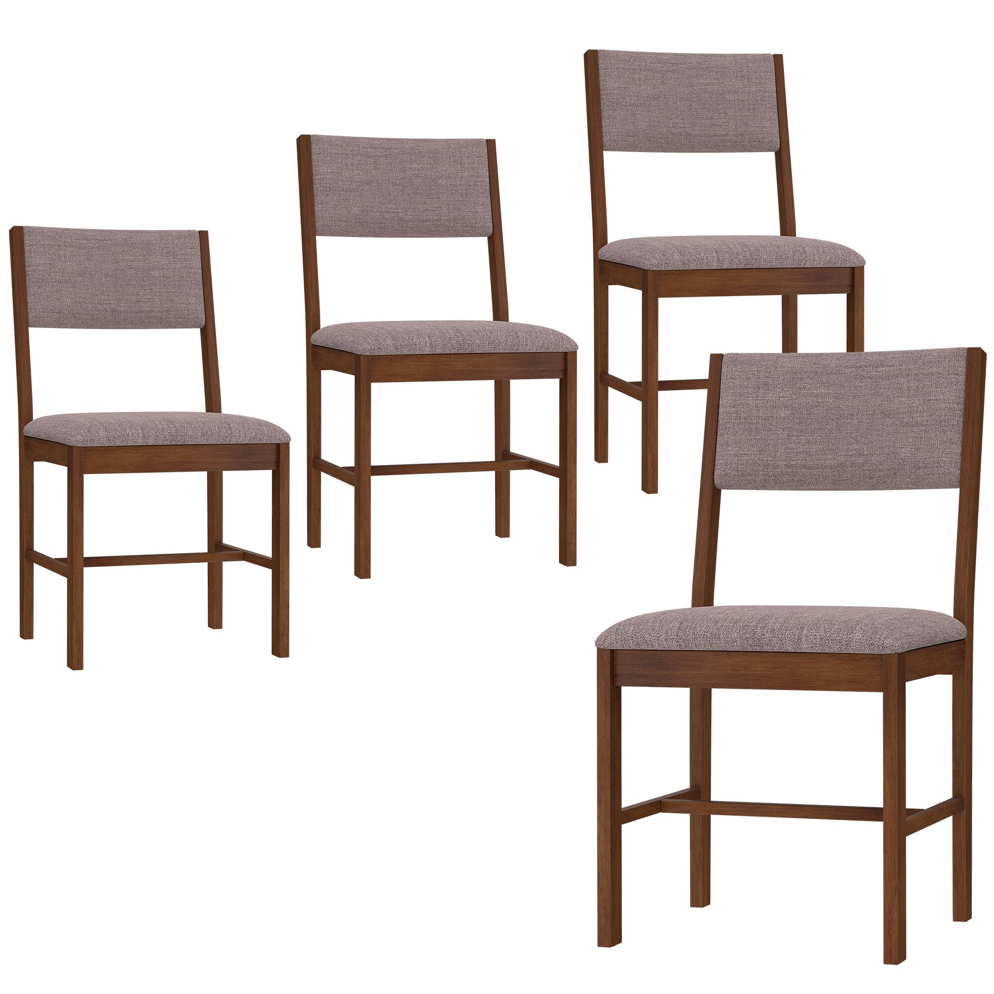 Alt View 1. Homcom - Dining Chairs Set of 4, Linen Fabric Kitchen Chairs with Rubberwood Legs for Dining Room - Brown and Light Brown.