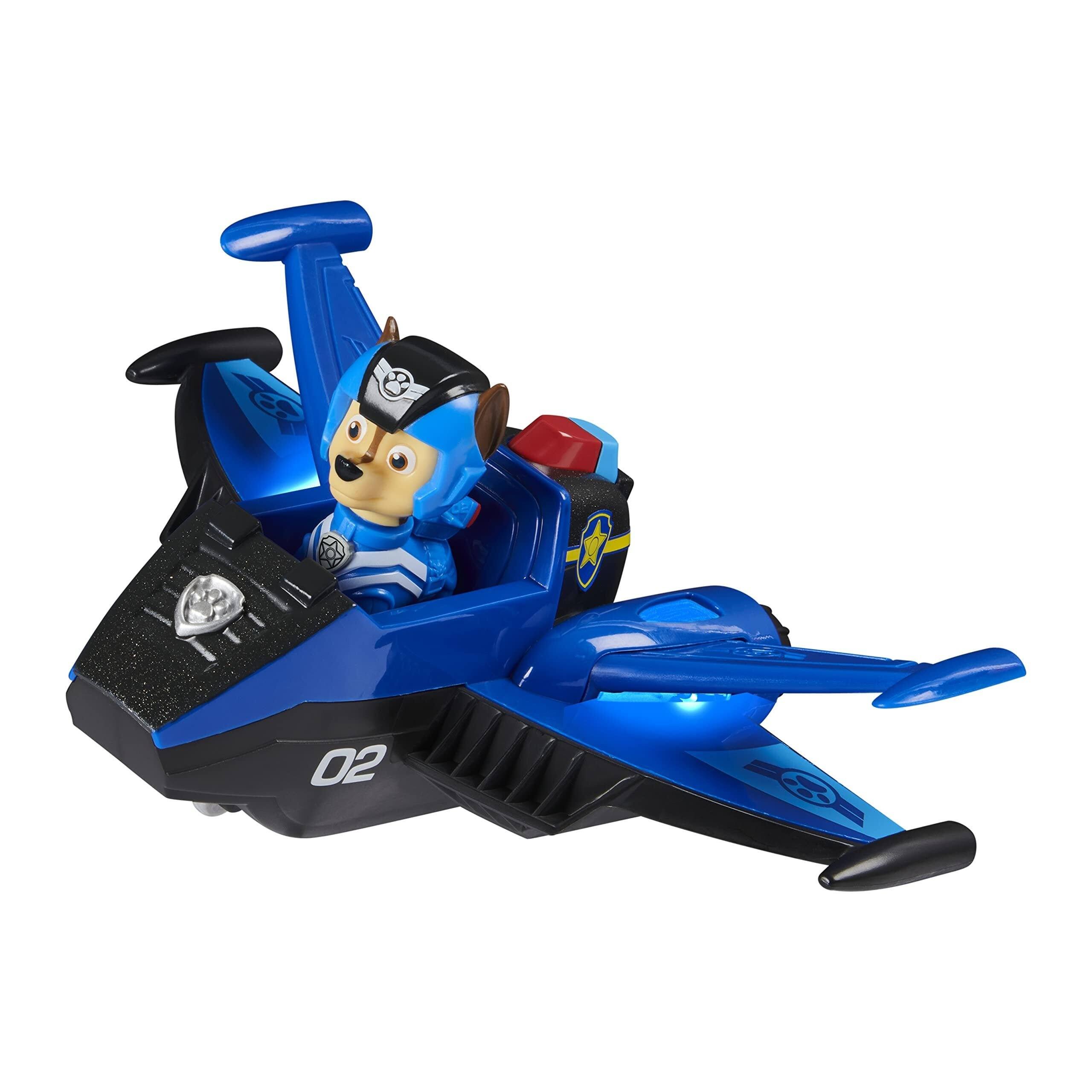 Left. Paw Patrol - Paw Patrol Jet to the Rescue Chase Deluxe Transforming Vehicle with Lights and Sounds, Collectible Pup, Ages 3+ - Multicolor.