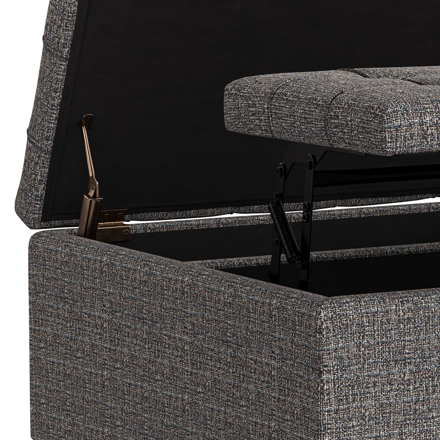 Alt View 6. Simpli Home - Harrison 30 inch Wide Small Square Coffee Table Storage Ottoman in Ebony Polyester Tweed - Ebony Tweed.