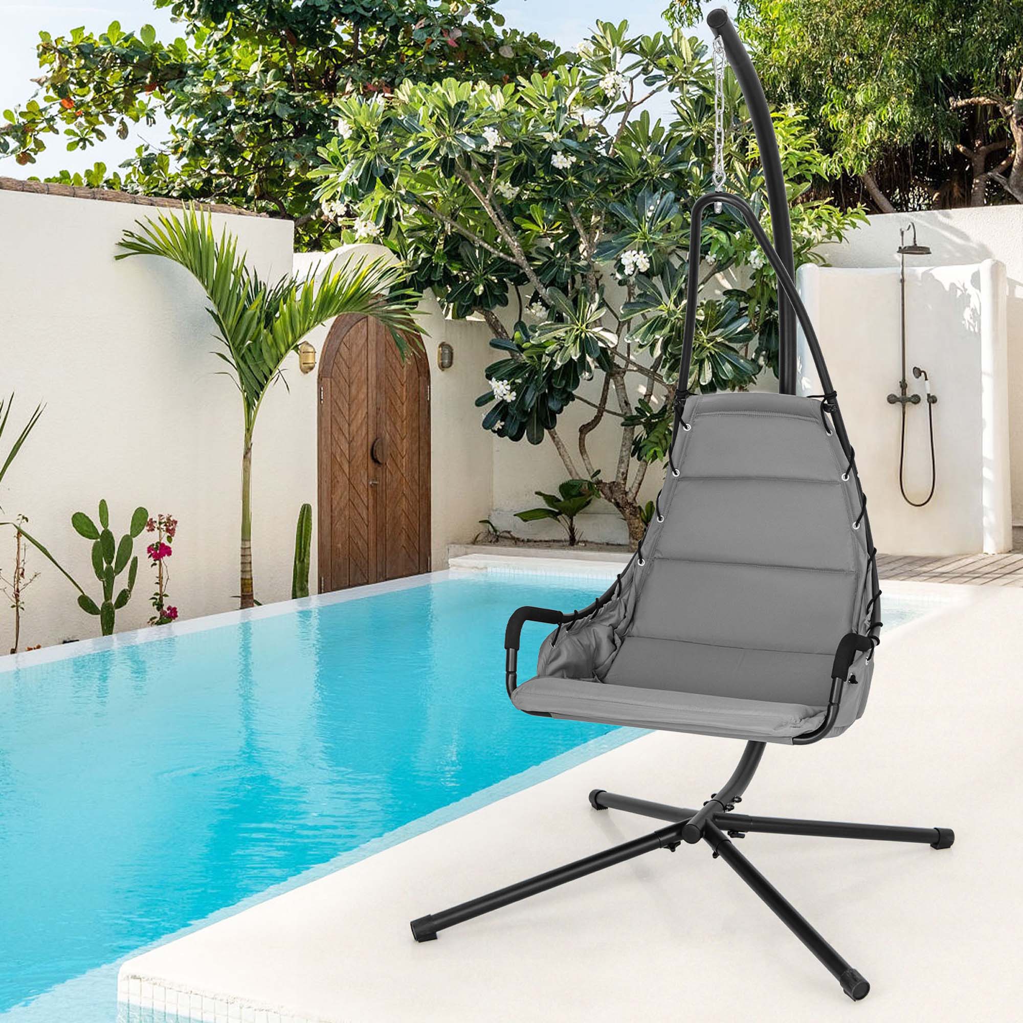 Alt View 1. Costway - Costway Swing Chair with Stand Extra-wide and Cushioned Seat Outdoor Indoor Hanging Chair - Gray.