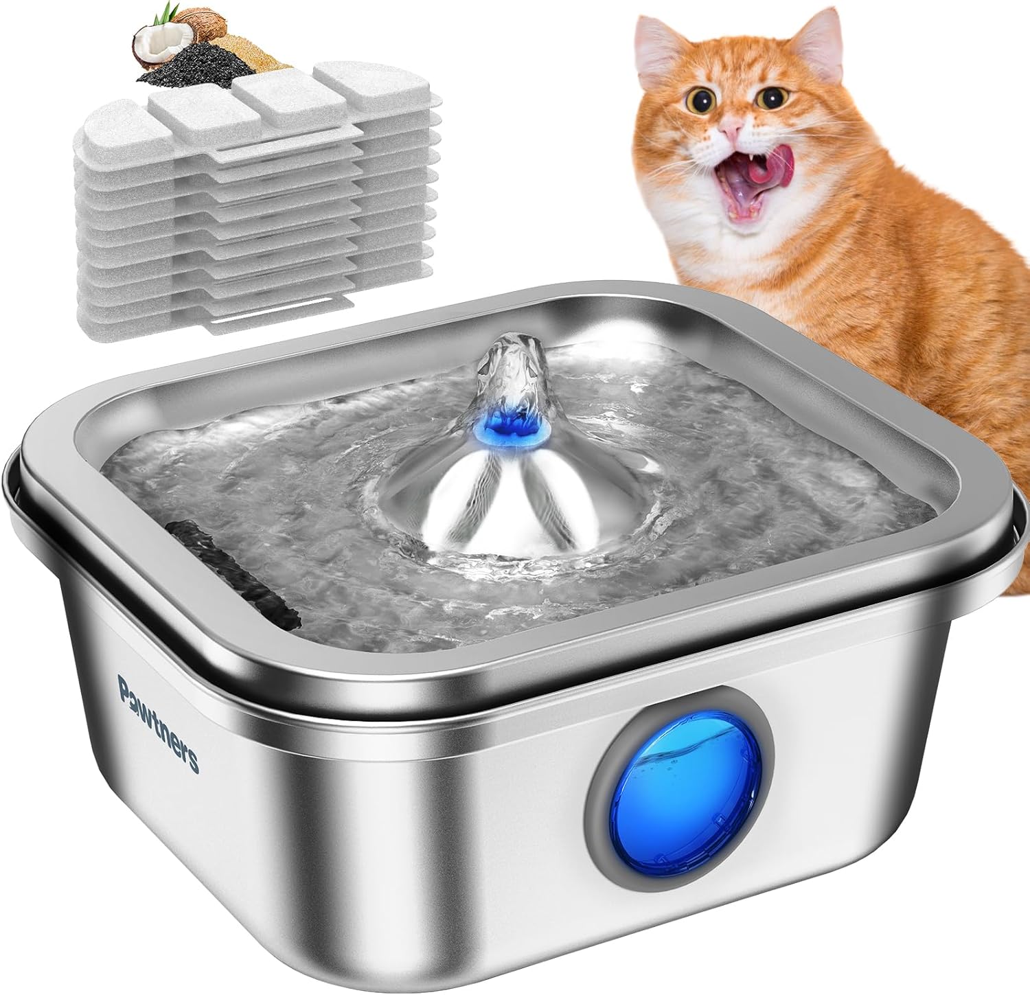Pawtners Cat Water Fountain Stainless Steel, 4L Automatic Pet