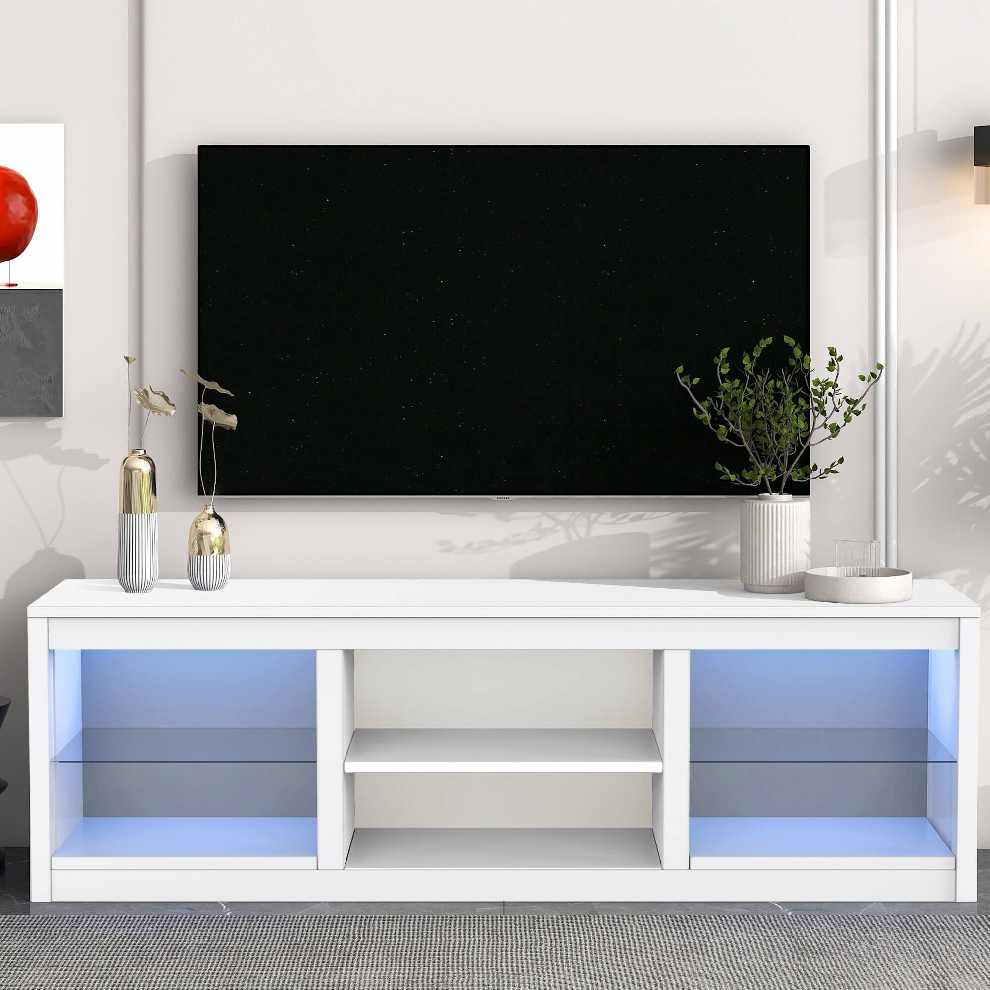 Angle. Ihomeadore - 66" TV Stand with Open Storage Shelves Media Console for TVs up to 75" - White.