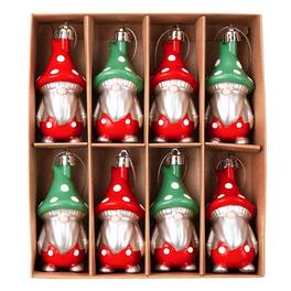 OrnamentallyYou - Red and Green Polka Dot Christmas Folksy Gnome Ornament Set 8 Shatterproof Tree Gnomies - Multi-colored