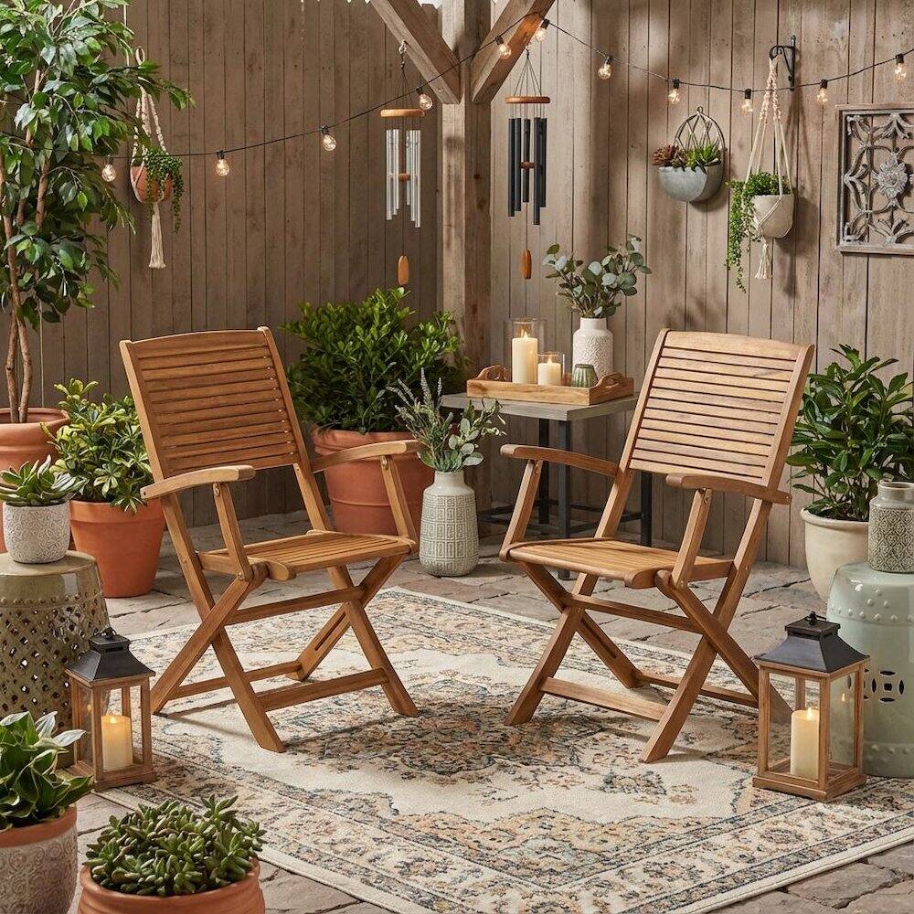 Alt View 1. Outdoor Escape - Oil-Finish Wooden Patio Chairs with Sturdy Frame and Weatherproof Finish - Brown.