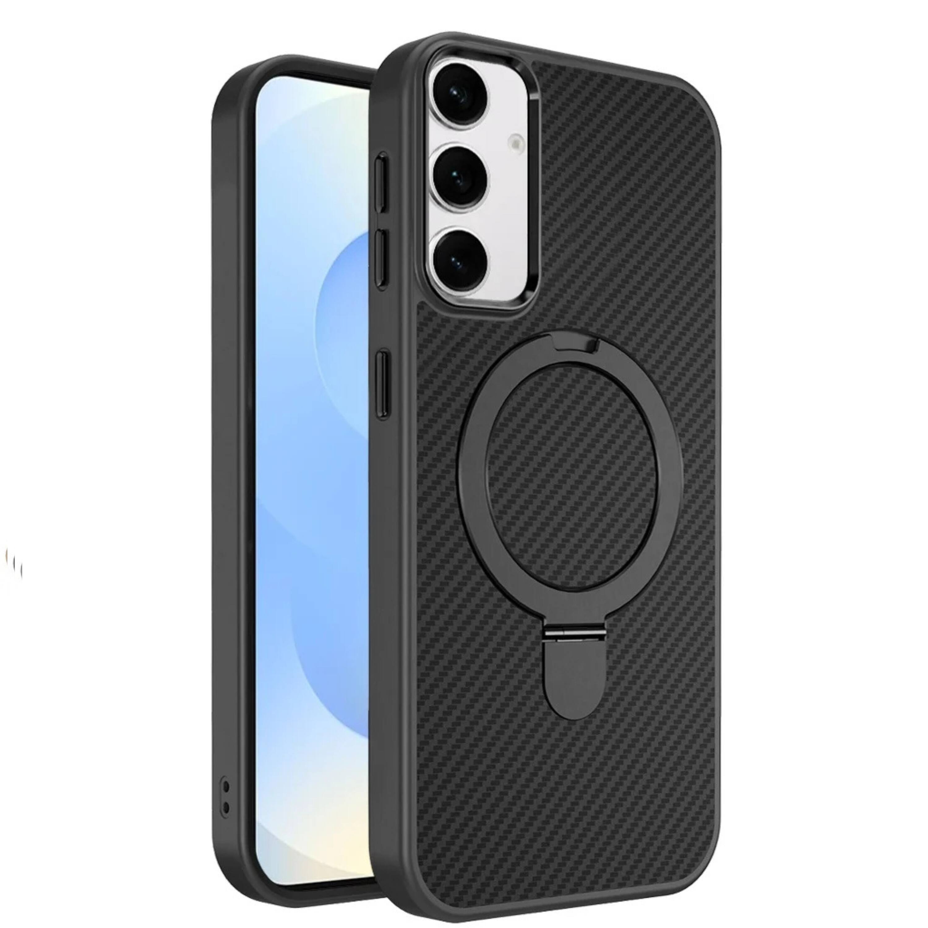 Left. Kitcheniva - Magnetic Circle Ring Stand Rugged Phone Case With Tempered Glass For Samsung S25 Plus S24 Plus Brown - Brown.