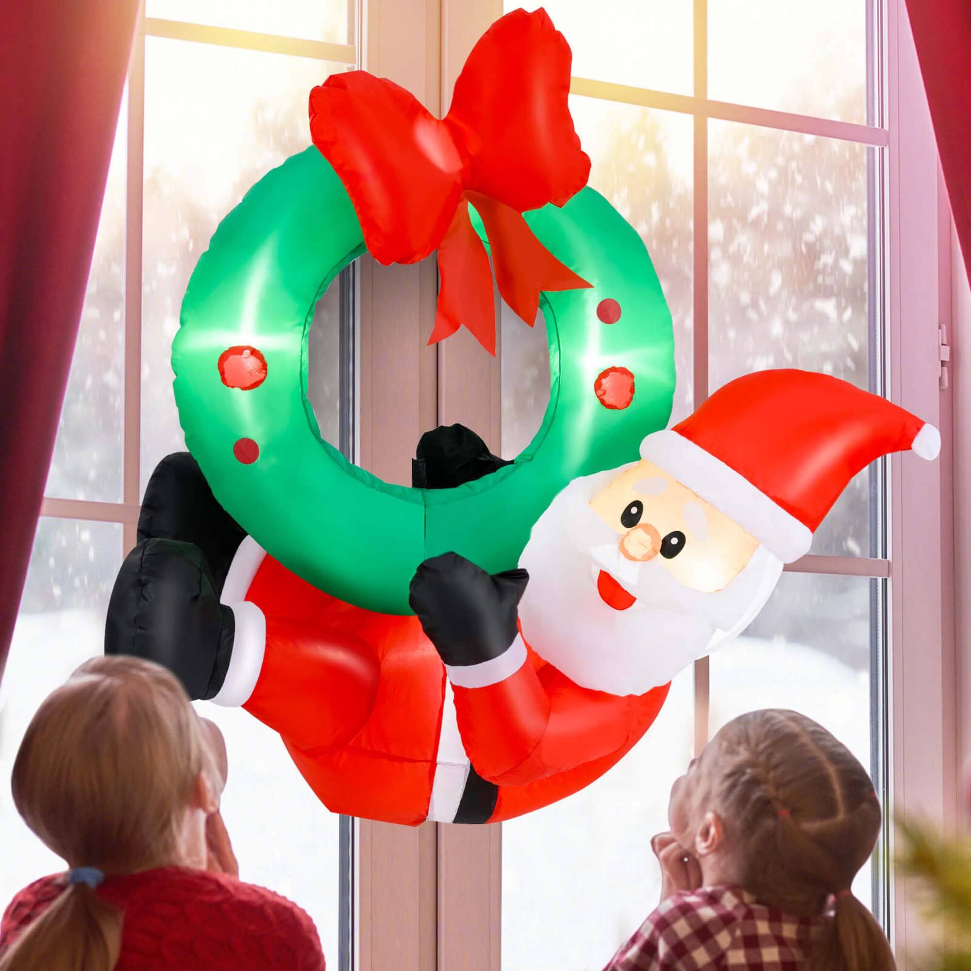 Alt View 4. Costway - Costway 4Ft Blow up Santa Claus with LED Lights & Christmas Wreath Christmas Inflatables - Multicolor.