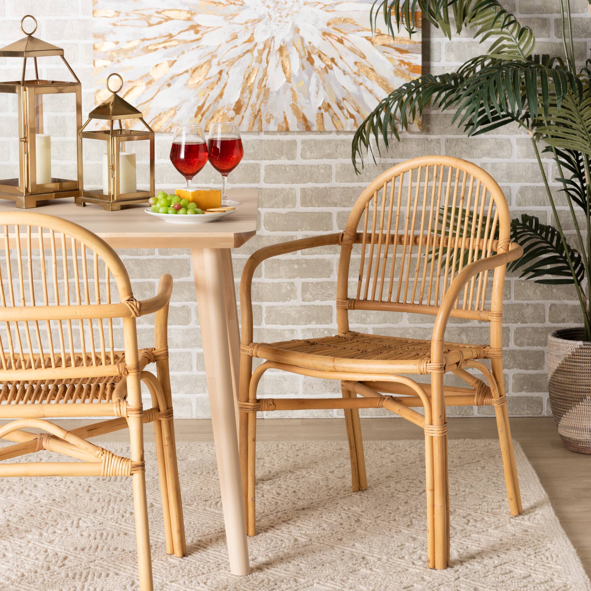 Alt View 4. bali & pari - Tugera Modern Bohemian Rattan Dining Chair - Natural Brown.