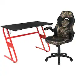 Emma + Oliver - Gaming Desk and Racing Chair Set with Cup Holder and Headphone Hook - Camouflage