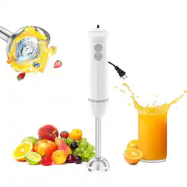 Bonsenkitchen - Immersion Blender - 2-Speed Hand Blender with 300W Motor - 4 Stainless Steel Blades - For Soups, Smoothies, Baby Food - White