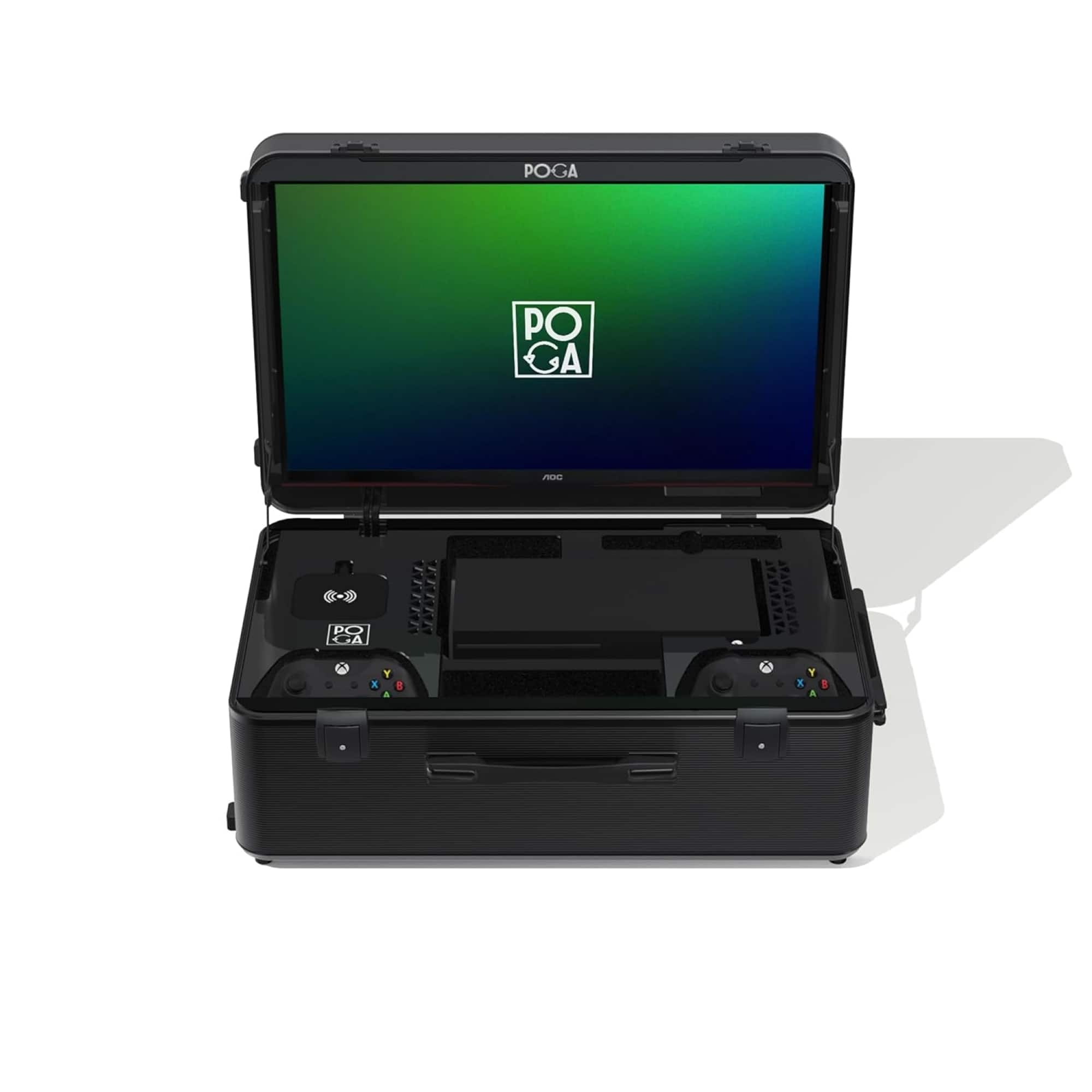 Angle. POGA - SLY Xbox Series X Premium Portable Console Travel Case w/ Trolley & 24'' AOC Gaming Monitor - Black.