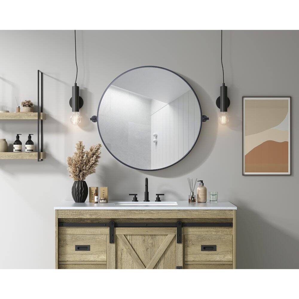 Alt View 6. Elegant Kitchen and Bath - Amoura 30X30 Pivot Mirror In Black - Black.