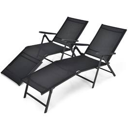 Costway - Patio 2 PCS Folding Chaise Lounge Chair Outdoor Portable Reclining Lounger - Black