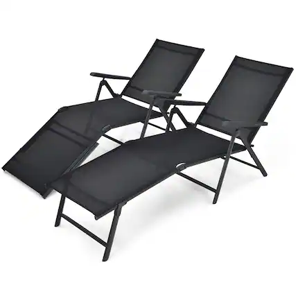 Front. Costway - Costway Patio 2 PCS Folding Chaise Lounge Chair Outdoor Portable Reclining Lounger - Black.