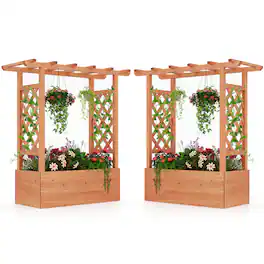 Costway - 2 PCS Raised Garden Bed with Trellis & Hanging Roof Drainage Elevated Planter Box - Orange