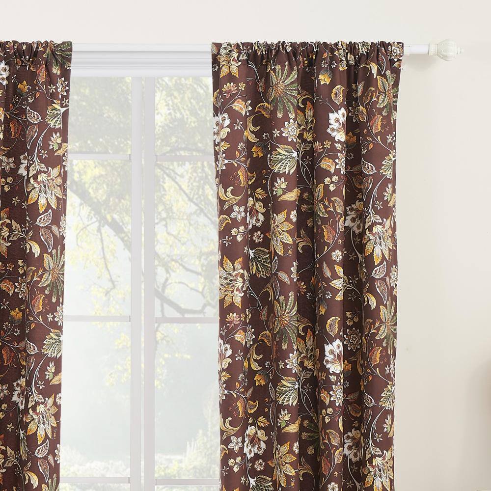 Front. Barefoot Bungalow - Chic Boho Audrey Curtain Panel Set in Chocolate - 84x84 inches - Chocolate.