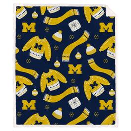 Pegasus - Michigan Wolverines 60" x 70"-Ugly Sweater Flannel Fleece Sherpa Blanket - Multicolor