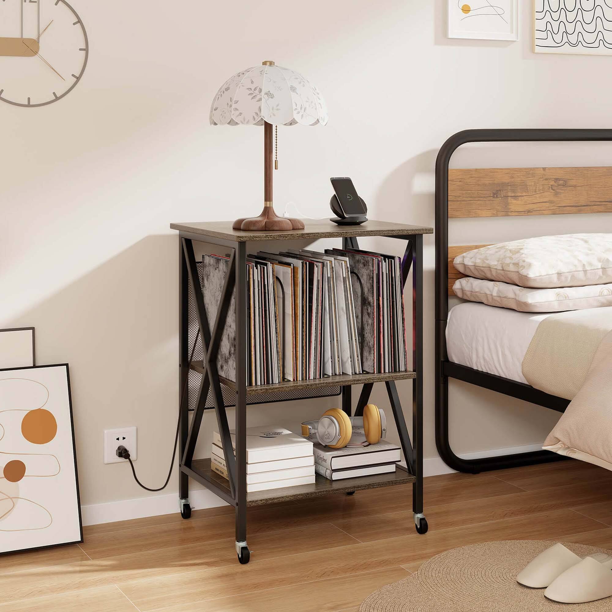 Alt View 1. Costway - Costway Record Player Stand Vinyl Record Storage Table Holds Up to 120 Vinyl Records - Grey.