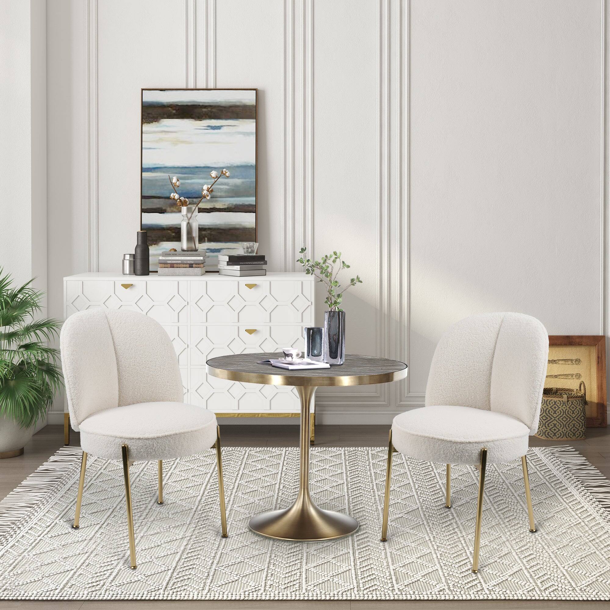 Alt View 4. Boyel Living - Teddy Fabric Dinning Chair in Greamy White with Adjustable Foot Nails (Set of 2) - Greamy White.