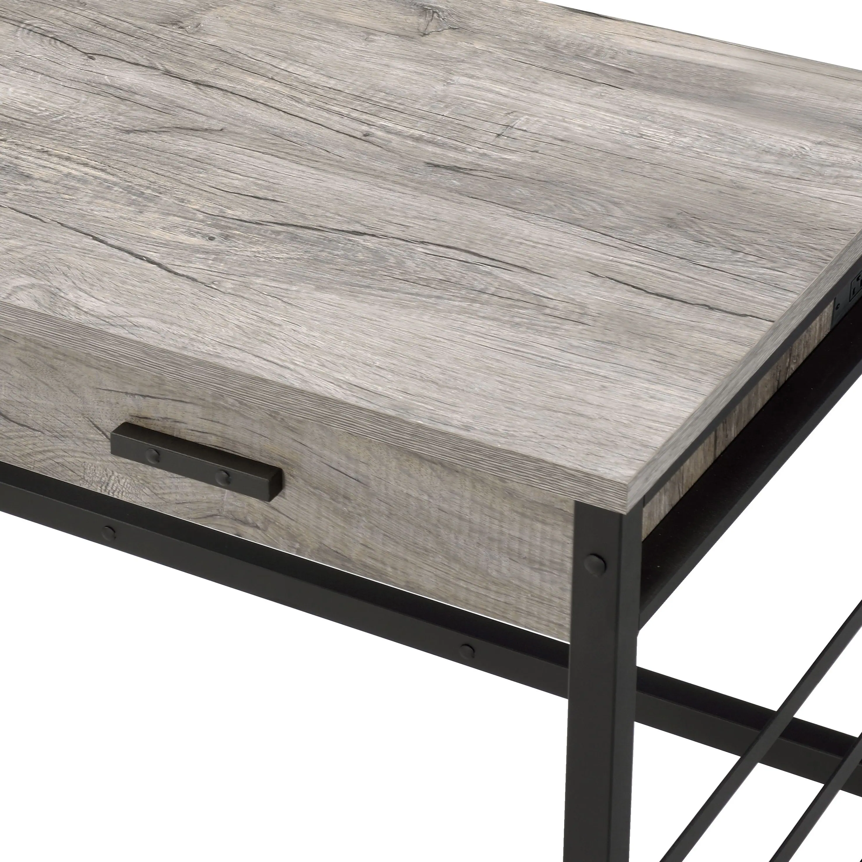 APRILSOUL - Disho Light Weathered and Black Finish Writing Desk With USB - Oak