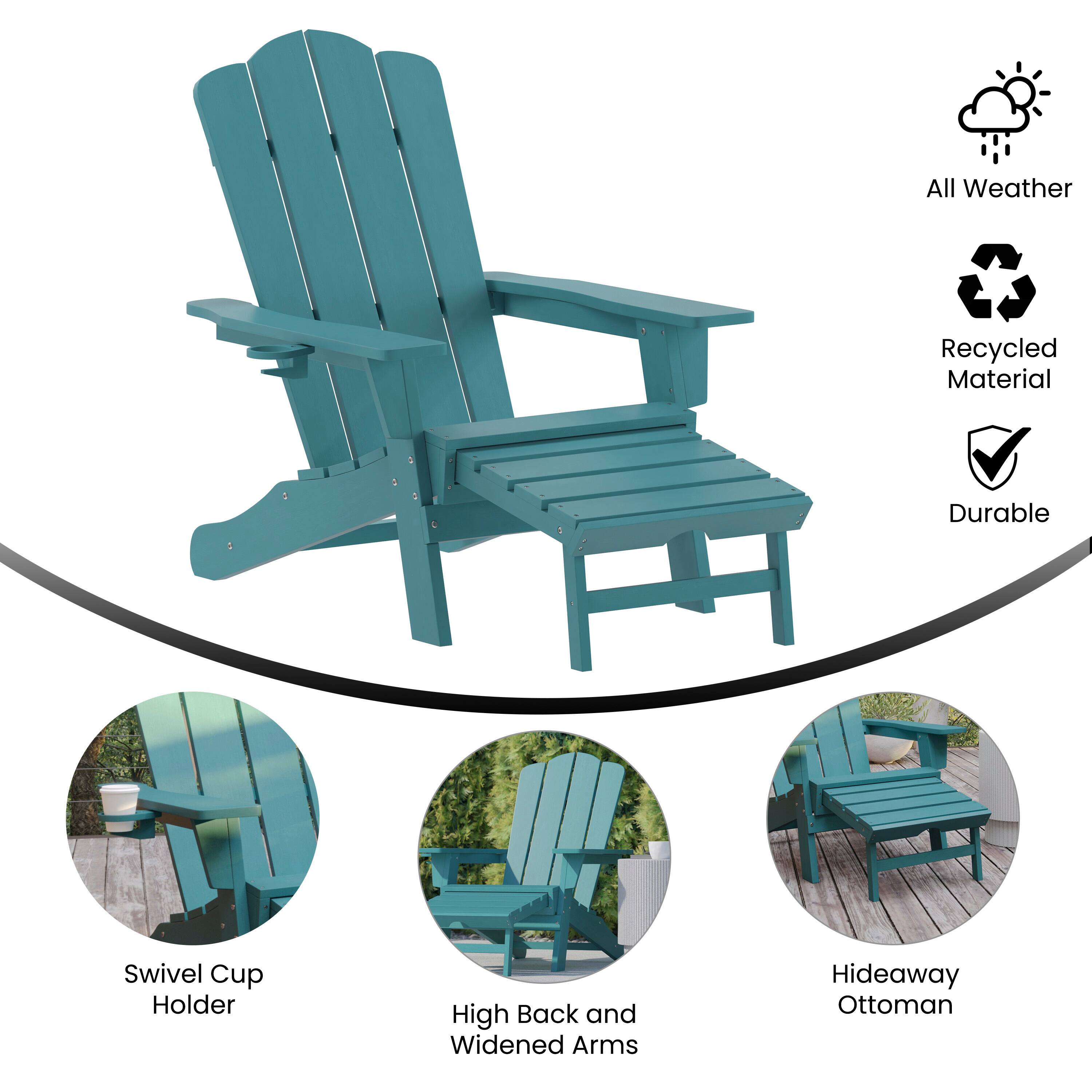 All Weather Recycled Material Durable Swivel Cup Holder High Back and Widened Arms Hideaway Ottoman