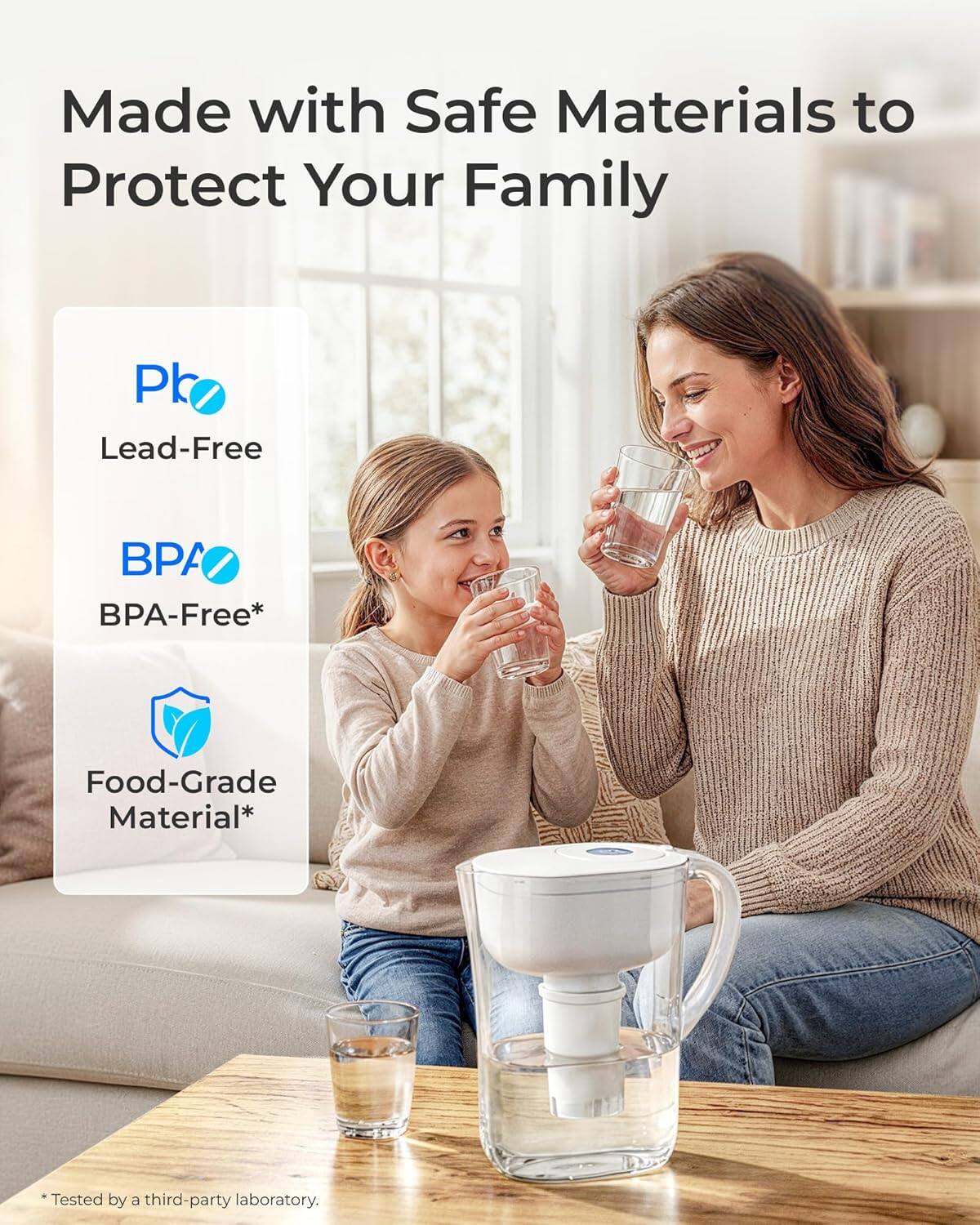Made with Safe Materials to Protect Your Family

- Lead-Free
- BPA-Free*
- Food-Grade Material*

*Tested by a third-party laboratory.