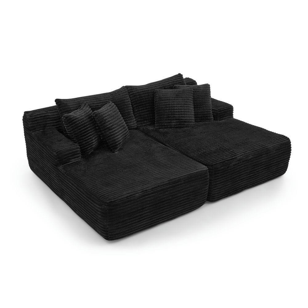 Angle. Kadyn - 2-Person Velvet Lounger Sofa, Compressed Packaging with No Assembly Needed, Plush Low-Profile Loveseat, Black - Black.