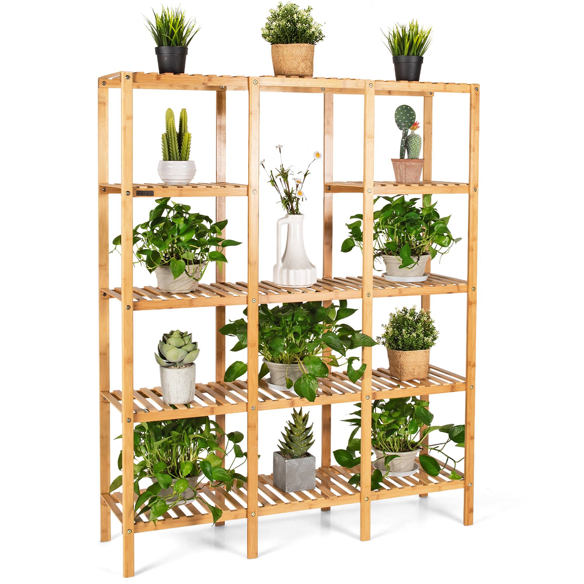 Front. Costway - Multifunctional Bamboo Shelf Flower Plant Stand Display Storage Rack Unit Closet - Natural.