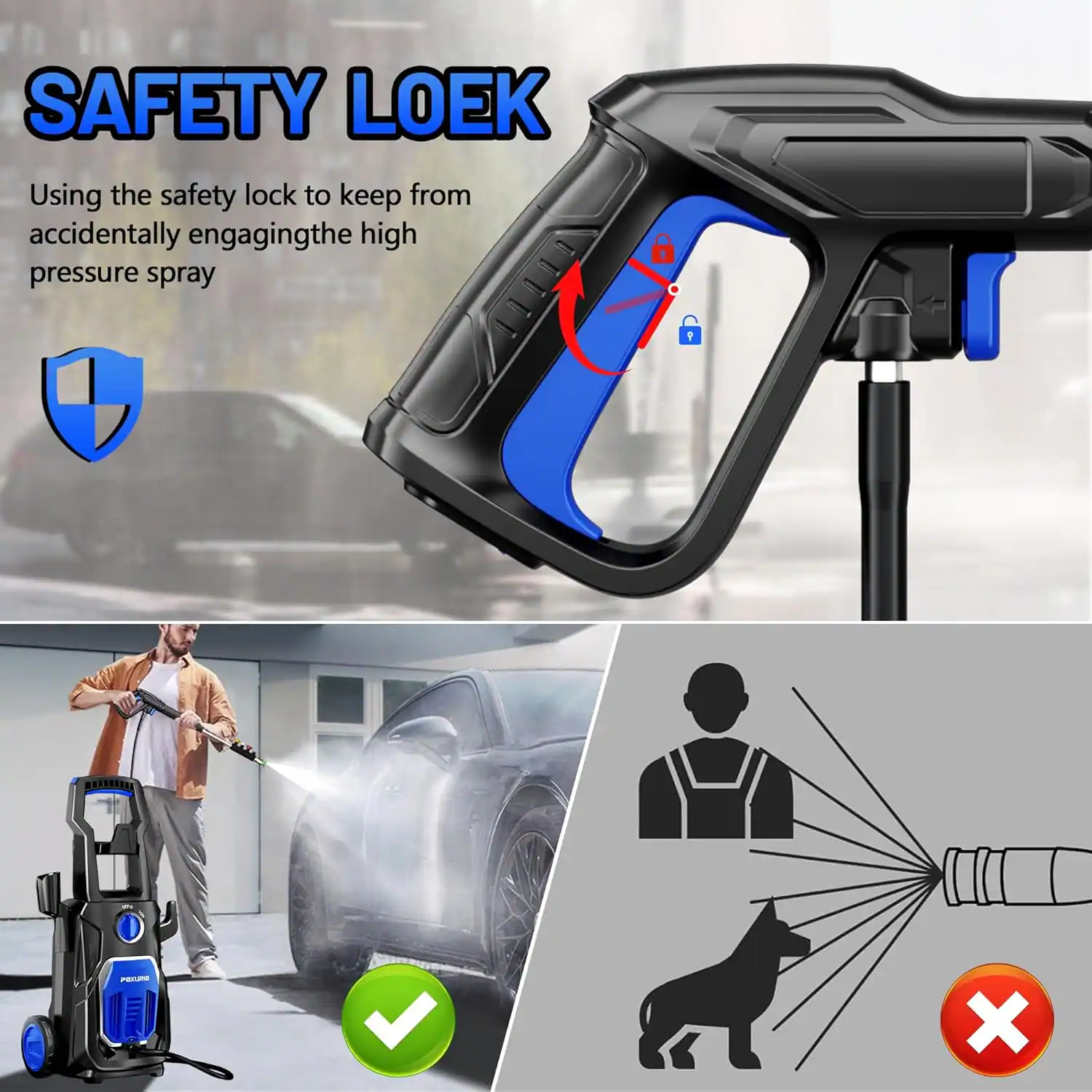 SAFETY LOCK  
Using the safety lock to keep from accidentally engaging the high pressure spray