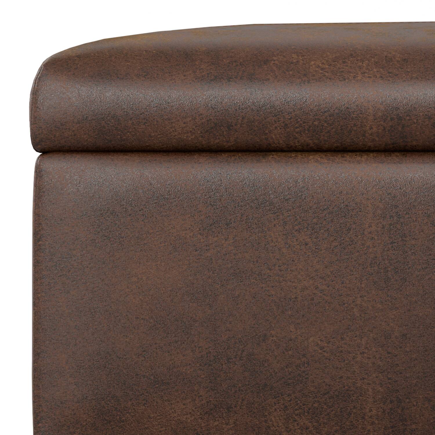 Alt View 5. Simpli Home - Gabbie 48 inch Wide Rectangular Storage Ottoman in Distressed Chestnut Brown  Vegan Leather - Distressed Chestnut Brown.