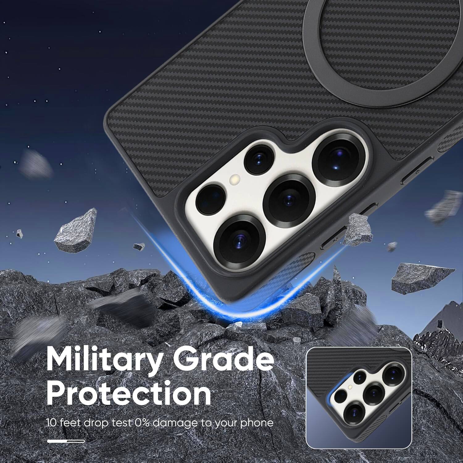 Military Grade Protection  
10 feet drop test 0% damage to your phone