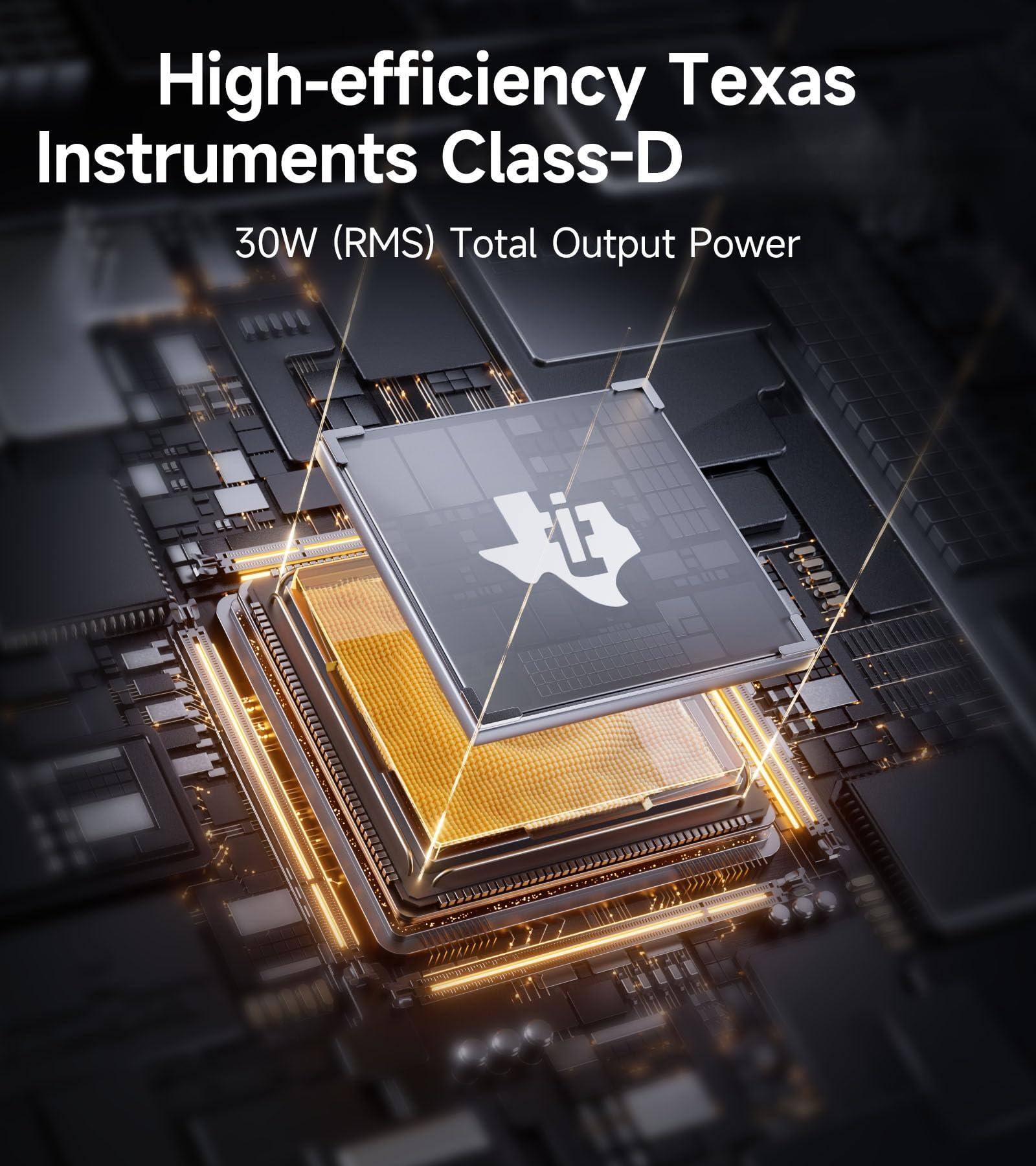 High-efficiency Texas Instruments Class-D  
30W (RMS) Total Output Power