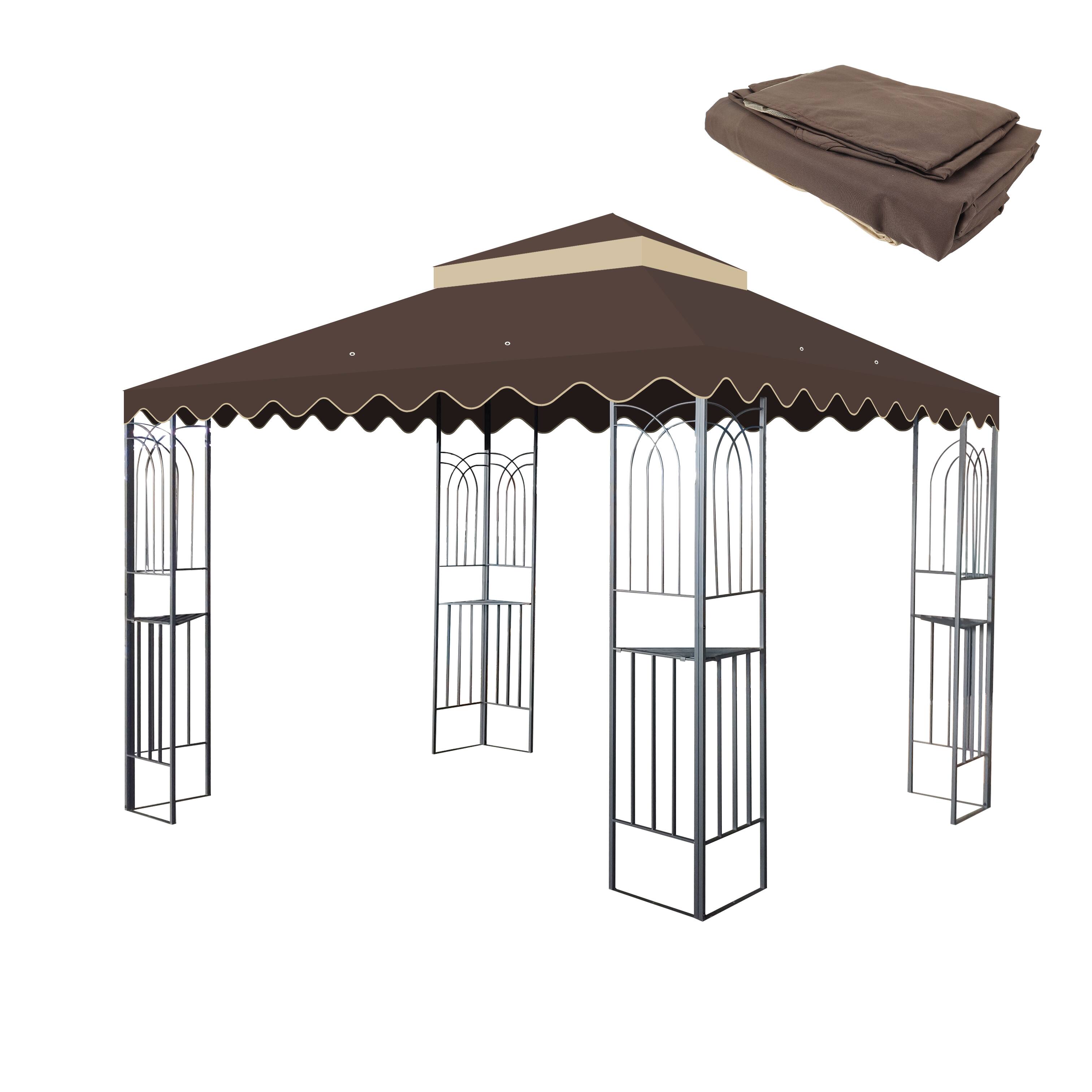 Front. APRILSOUL - 10x10 Ft Patio Gazebo Replacement Canopy Double Tiered Gazebo Tent Roof Top Cover Only wavy border Frame Not Include.