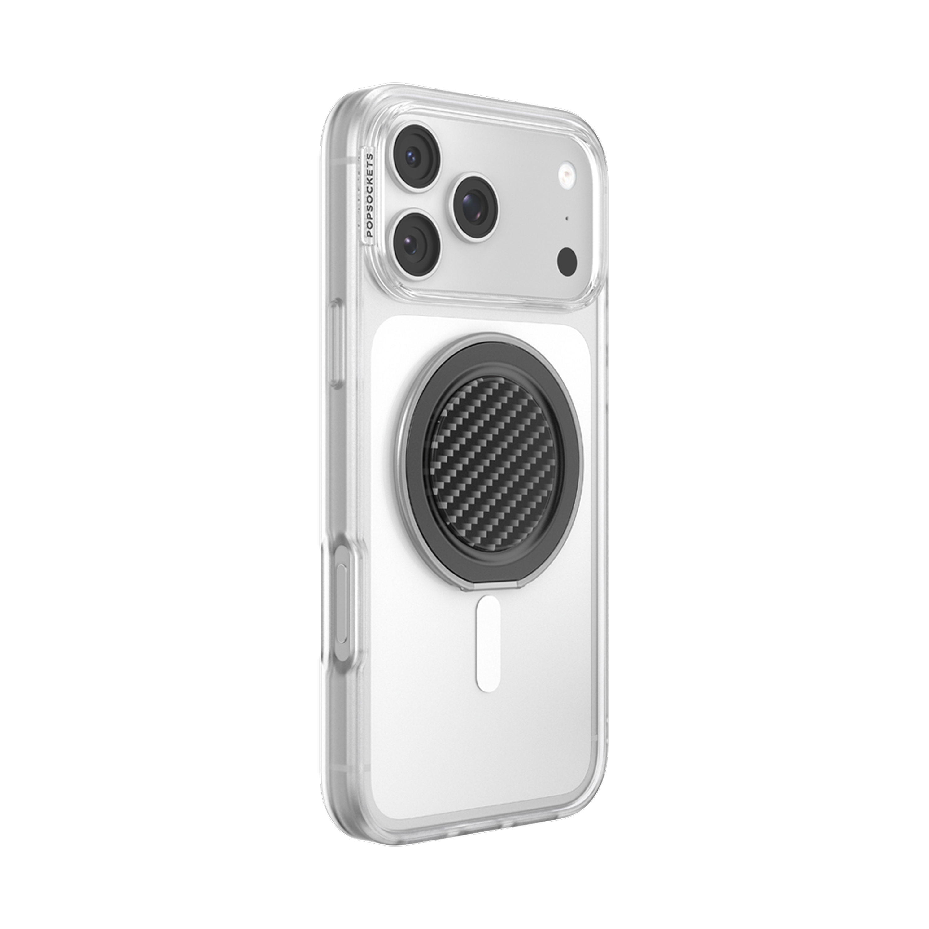 Angle. PopSockets - PopSockets Low-Pro Grip for MagSafe, Ultra-Thin Magnetic Phone Grip with Kick-Out Stand - Carbon Lattice Black.