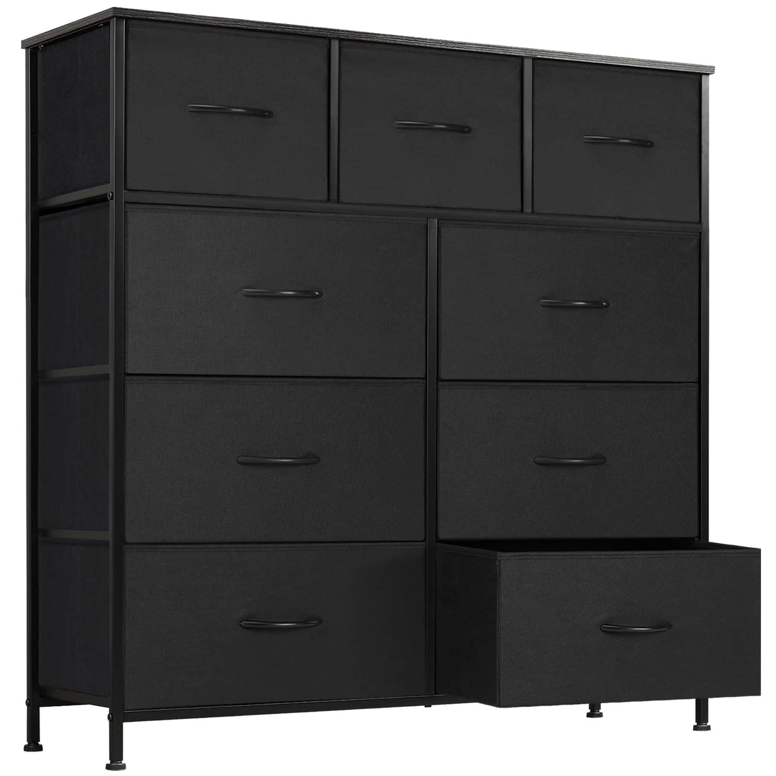 Front. Bestier - 9 Drawer 39.37 in. Fabric Storage Tower Dresser Wooden Top for Kid Room, Closet, Entryway, Nursery - Black.