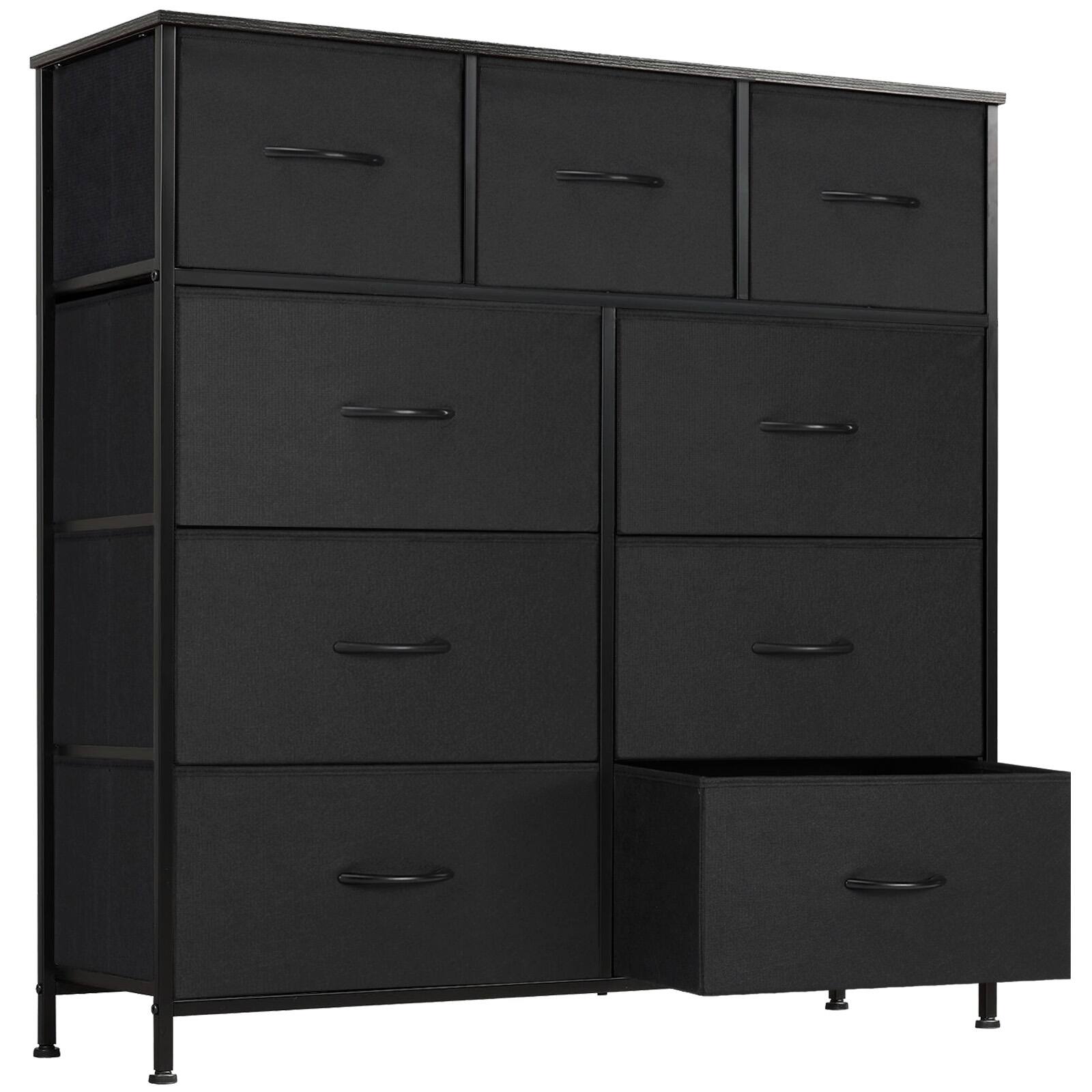 Bestier - 9 Drawer 39.37 in. Fabric Storage Tower Dresser Wooden Top for Kid Room, Closet, Entryway, Nursery - Black