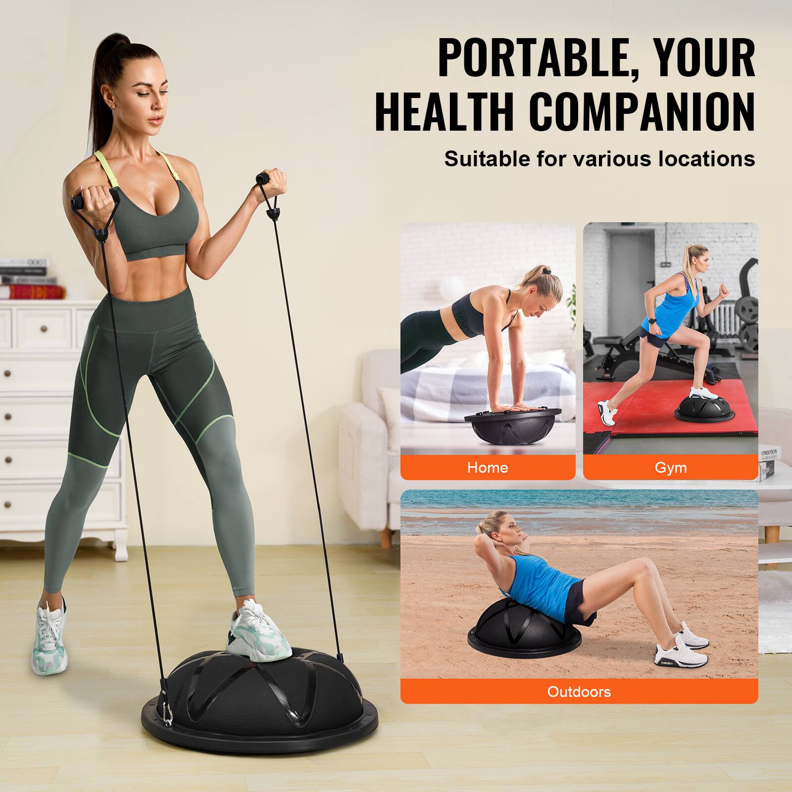 PORTABLE, YOUR HEALTH COMPANION Suitable for various locations Home | Gym | Outdoors