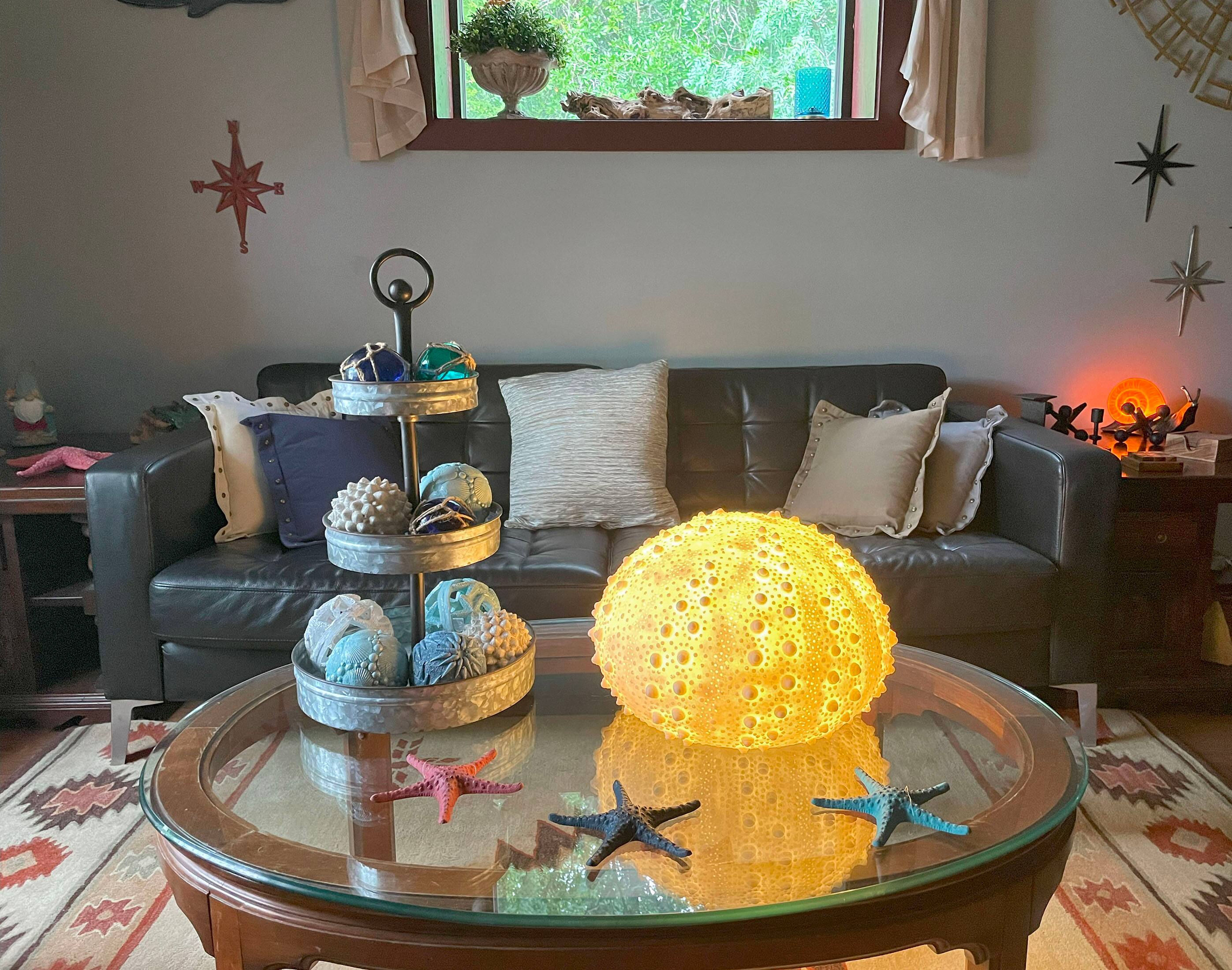 Alt View 4. Contrast Inc. - Large White Sea Urchin Coastal Table Lamp - 16 Inch Diameter - White.