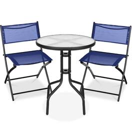 Best Choice Products - 3-Piece Patio Bistro Dining Furniture Set w/ Glass Tabletop, Folding Chairs - Navy